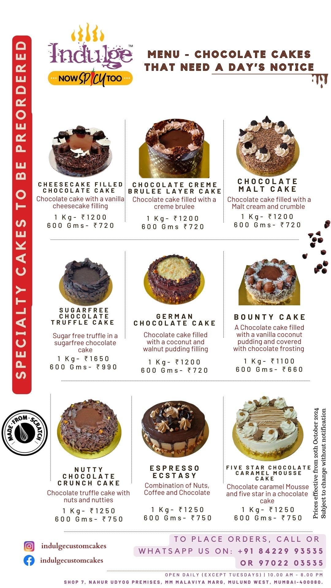 Indulge Specialty Chocolate Cake Menu (1)